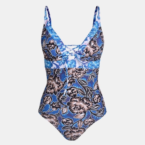 Cupshe Floral V-Neck, Self-Tie Back, Tummy Control Front One Piece Swimsuit - Picture 8 of 15